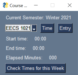 Graphical user interface for the time tracking program